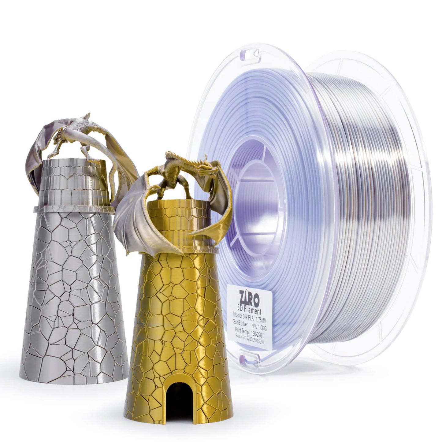 Ziro Tri Colour Silk Fast PLA Filament Gold & Silver 1KG